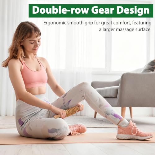 Liitrton Manual Wooden Massage Roller Stick for Muscle Relief, 18-Wheel - size: 18-Wheel