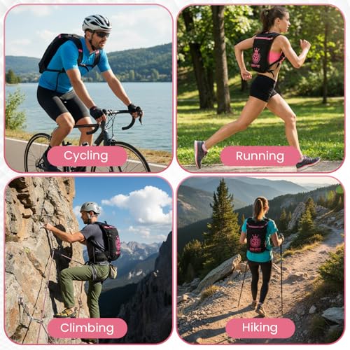 SBFIT Running Hydration Vest for Men and Women - Lightweight - Breathable and Sweatproof Backpack with 1.5L Insulated Water Bladder and Towel - Ideal for Jogging, Running - color: Pink