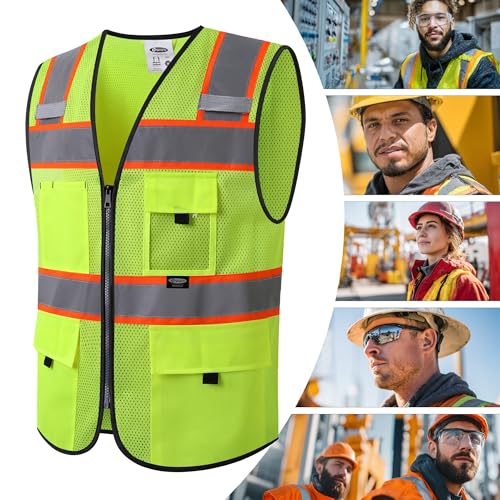 JKSafety Safety Vest for Men Women Hi Vis Relfective Vest with Pockets High Visibility Meet ANSI Standard - color: 331-yellow, size: Medium