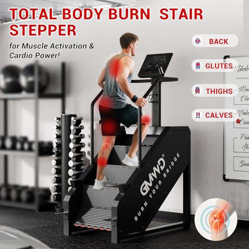 GMWD Stair Stepper Machine, Commercial Grade Stair Climber with Bluetooth, Stair Machine for Cardio, 15 Resistance Levels, 24-164 Steps/Min, Exercise Machine with LED Display for Home - color: Black