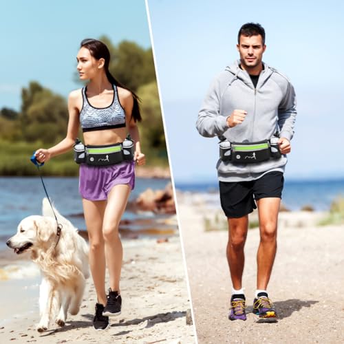 Hydration Running Belt with Water Bottles(2 x 300ML), Luckit Upgraded Nylon Webbing Running Waist Bag Reflective Bum Bag Adjustable Sports Waist Pouch for Marathon Running Hiking Camping Jogging - color: Green