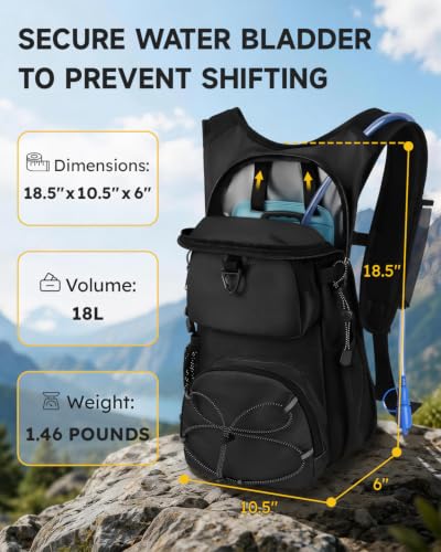 MOKURA 18L Lightweight Hydration Backpack with 2L Water Bladder - color: Black