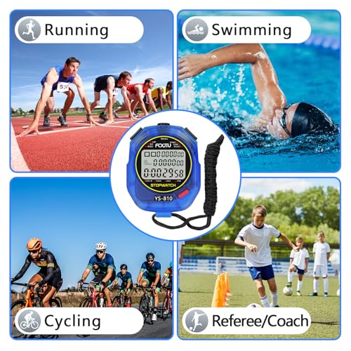 Sports Stopwatch Timer, 10Lap /Split Memory Digital Stop Watch Blue - color: Blue