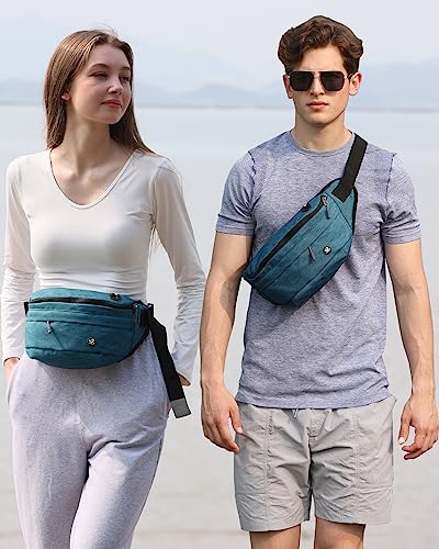 WATERFLY Running Belt Fanny Pack: Runner Marathon Jogging Waist Pack Sport Workout Exercise Fitness Phone Holder Belt for Men Women Jogger Slim Waistband Black - color: Teal blue