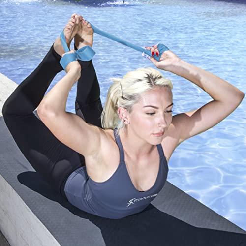 ProsourceFit Metal D-Ring Yoga Strap 8’ Durable Cotton for Stretching and Flexibility - color: Aqua