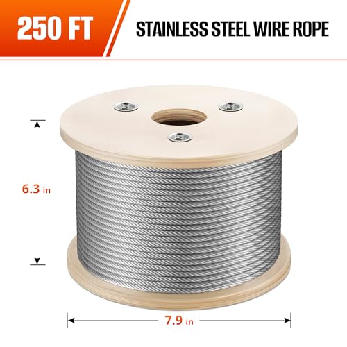 3/16” Stainless Steel Cable 250FT, 304 SS Wire Rope 7x19