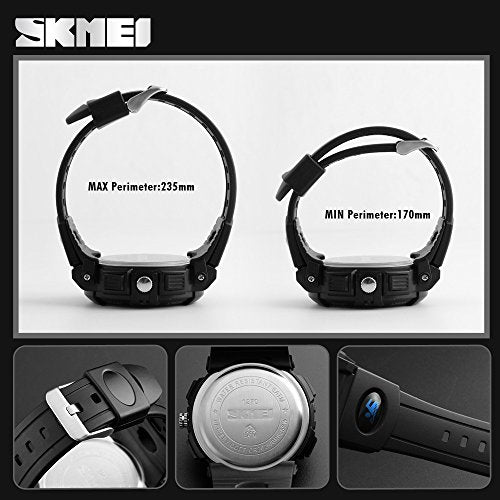 MASTOP Men's Digital Analog Sports Military Watches Waterproof Outdoor LED Backlight Display Alarm Stopwatch - color: Black