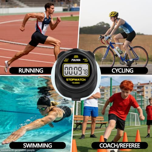 Stopwatch Timer with Countdown, Simple Operation Digital Stop Watch for Sports, Countdown-Alarm Button-Sound, AAA Battery Included (Black)