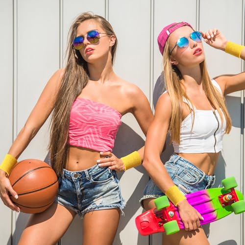 60 Pcs Wristband Bulk Sweatbands Neon 80s Sports Tennis Wristband Thick Cotton Gymnastics Adult Sweat Band Absorbent Sweatband for Men Women Party Supply Basketball Football 30 Pair - color: Yellow