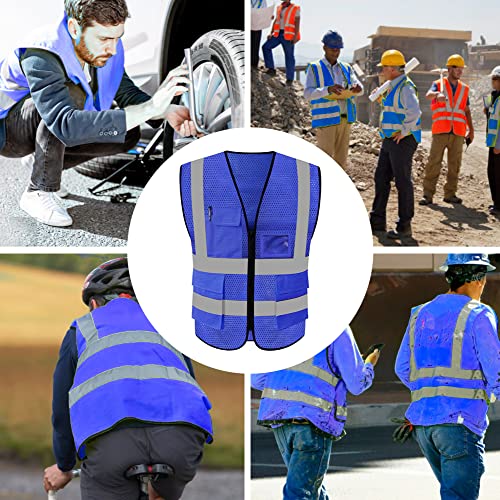 FEimaX High Visibility Safety Vest Mesh Work Vests with Reflective Strips - color: Blue, size: Medium