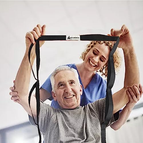 Stretching Strap Yoga Strap with Loops for Physical Therapy, Non-Elastic - color: Black