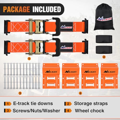 Nilight Wheel Chock Tie Down Kit with 2Pcs E Track Ratchet Straps - color: 2Pcs E Track Straps+ 4Pcs Wheel Chock