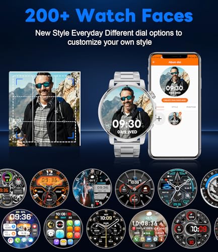Military Smart Watch for Men Answer/Make Call, 1.85'' HD Rugged Smartwatch with 1000mAh Battery/Flashlight/Heart Rate/110+ Sports Mode, IP68 Waterproof Fitness Tracker Watch for Android iPhone - color: Silver