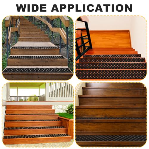 8 Pack Non Slip Aluminum Stair Tread 30 x 3.75 Inch Outdoor Stair Treads for Wooden Steps Screw Down Metal Stair Nosing Anti-Slip Stair Strip Non Slip Stair Grips Strips for Porch Steps Walkways