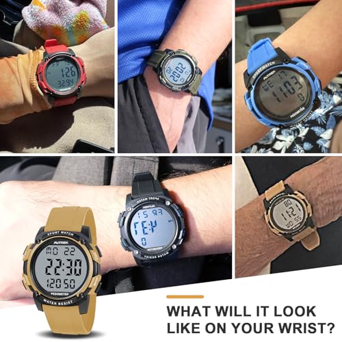 AVTREK Pedometer Watch for Walking Steps and Miles No Bluetooth/APP Needed - color: Coffee