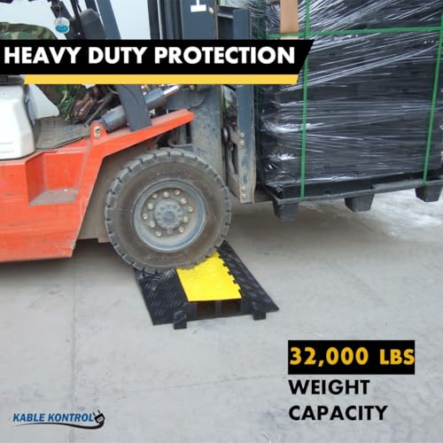 Kable Kontrol Atlas Heavy Duty Cable Protector Ramp - 2 Channel Bulk Wholesale Pallet - 10 Pcs - 35” Long Black & Yellow – 32000 Lbs Capacity - Rubber Speed Bump Wire Protector Cord Cover – CP9985 - size: 2 Channel - 35" - 10 Units