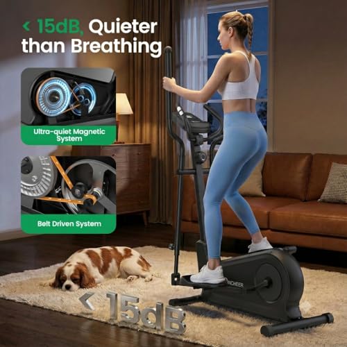 ANCHEER Elliptical Exercise Machine for Home, Foldable Magnetic Elliptical Trainer with 16" Stride, 16 Resistance Levels, Adjustable Pedals, LCD Monitor & Pulse Sensor, 550 LBS Weight Capacity - color: Black