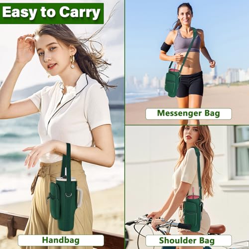 LEFOR·Z Water Bottle Carrier Bag with Phone Pocket Compatible with Stanley/Meoky 40 oz Tumbler with Handle,Water Bottle Holder Pouch with Adjustable Strap Compatible with Stanley Cup Accessories - color: Green-Style B