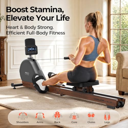YOSUDA Wooden Rowing Machine for Home, Foldable Magnetic Rower