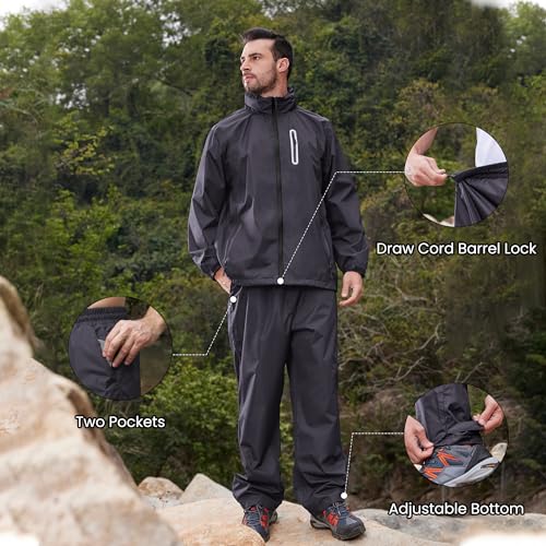 Men Women Rain Suits Waterproof Rain Gear Jacket and Pants for Golf Fishing - color: Grey, size: Large