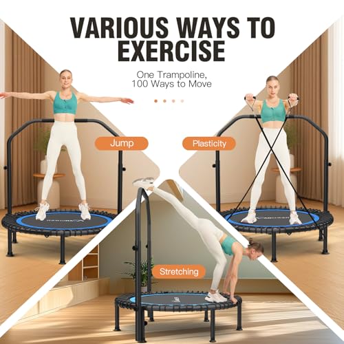 ANCHEER 40"/48" Foldable Mini Trampoline with Adjustable Handle for Adults - color: Blue, size: 48 inch