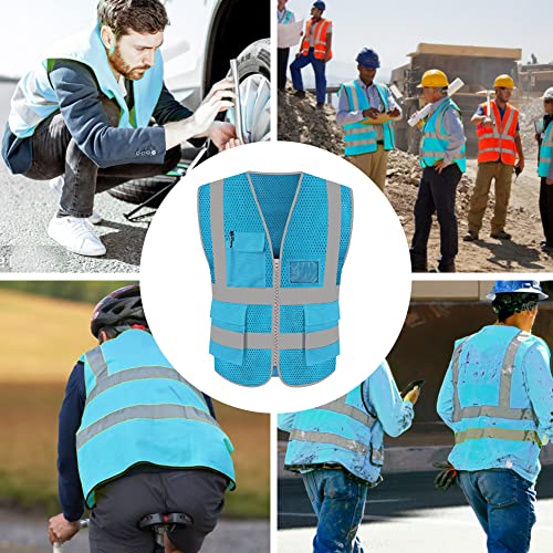 FEimaX High Visibility Safety Vest Mesh Work Vests with Reflective Strips - color: Azure, size: 3X-Large