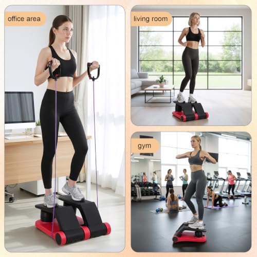 Air Stepper with Resistance Bands, Adjustable Mini Stair Climber for Home Cardio Workout, LCD Monitor, Non-Slip Pedals, Compact Space Saving Design, 300lbs Capacity