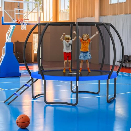 8FT 10 FT 12FT 14FT 16FT Trampolines Outdoor with Enclosure Net and Ladder - color: Blue, size: 10 FT