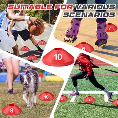 10 Pcs Numbered Sports Disc Cone with Mesh Carry Bag - color: Red