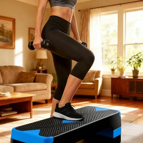 ZENY 26.5 inch Aerobic Step Platform with 4 Step Risers, 400 lbs Capacity - color: Blue
