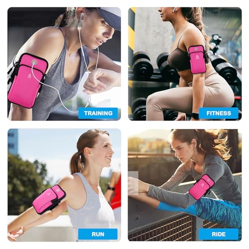 Running Armband, Cell Phone Purse Small Crossbody Bags for Women Men Kids Pouch for iPhone 15/14/13 pro/Plus/xs/xr/xs max, Galaxy S22 Ultra and More - color: 2 Pack Rose Red