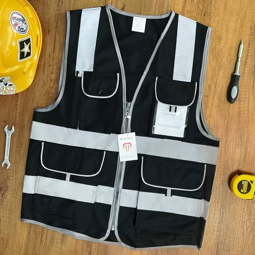 High Visibility Reflective Vest with 8 Pockets, Black S - color: Black-01, size: Small