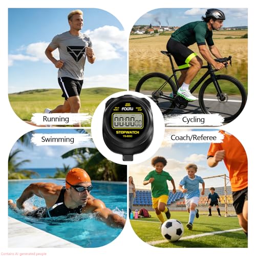 Simple Stopwatch Timer, Single Lap Stopwatch Countdown Timer, No Hourly Beep, On/Off, AAA Battery(Included), Large Display, Easy to Use, Ideal for Kids Coaches Black - color: Black