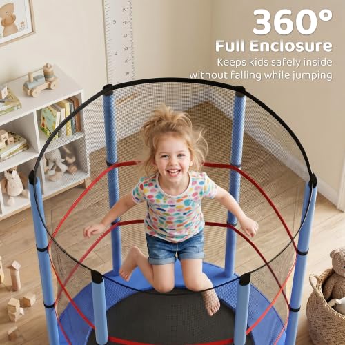 Outsunny 5FT Trampoline for Kids 55" Mini Toddler Toy 3-6 Y - color: Blue