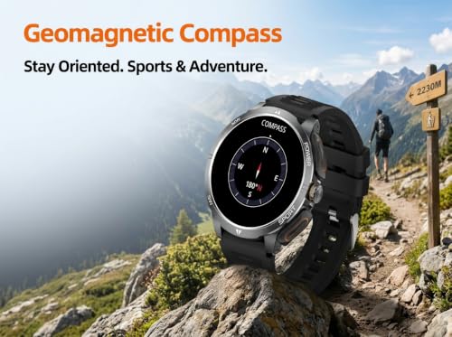 Military Smart Watch with Earbuds for Men and Women, Sleep Tracking - color: Black RD