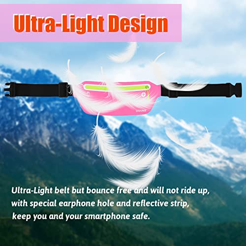 USHAKE Slim Running Belt, Ultra Light Bounce Free Waist Pouch Fitness Workout Belt Sport Waist Pack Exercise Waist Bag for Apple iPhone Samsung in Running Gym Marathon Cycling - color: Pink