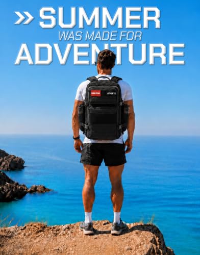 45L Tactical Gym Backpack with 2 Patch Panels, MOLLE System, Dual Bottle Holders & Clamshell Opening - color: Black