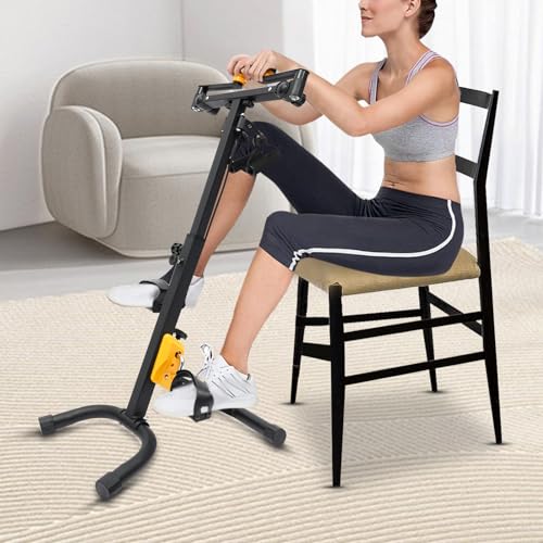 Foldable Pedal Exerciser Bike for Seniors, Mini Home Exercise Cycle for Arm Leg Knee Rehab, Adjustable Height & Resistance, LCD Monitor, Non-Slip Suction Feet, Quiet Under-Desk Trainer