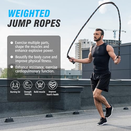 Supertrip Upgraded Weighted Jump Rope for Fitness Men Women Second Generation 360 Rotating Handles, 3.21LBS 3.38LBS 3.41LBS Polyester Heavy Skipping Rope for Exercise Workout Equipment - size: 9.2 ft-3.21 lb