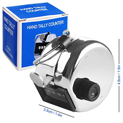 AFUNTA 4 Digit Hand Tally Counters, 4 Pack Mechanical Lap Tracker Manual Clicker with Metal Finger Ring Hoop Holder - Silver