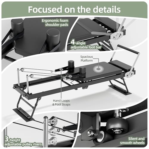 Pilates Reformer, Foldable Reformer Pilates Machine with Dual Resistance - Springs and Cord, Pilates Machine for Advanced and Beginners Users, Up to 300 lbs Weight Capacity, Black