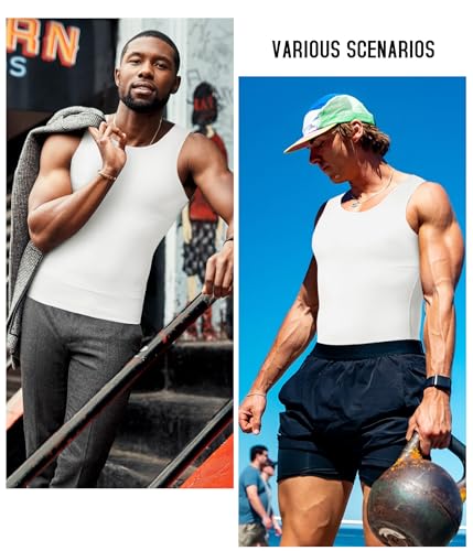 TAILONG Compression Shirt Men Shapewear Slimming Body Shaper Vest Compression Tank Top Undershirt - color: White, size: XX-Large