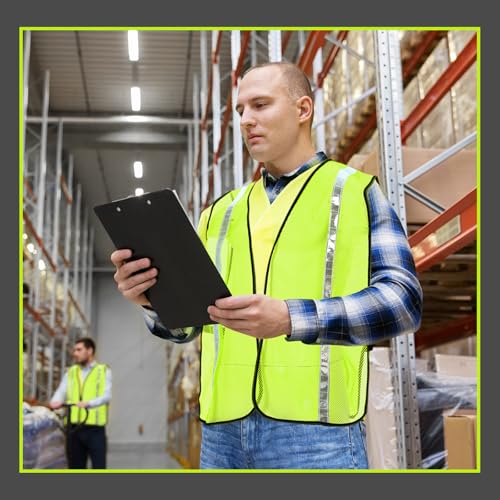 Jecery 20 Packs High Visibility Vest Safety Reflective Hi Visibility Mesh Vest Lightweight Neon Universal Size for Men Work Outdoor (L) - size: Large
