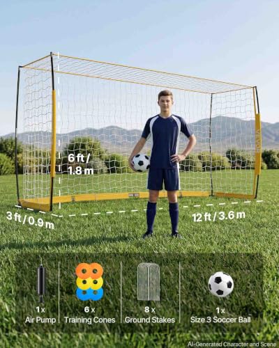 VEVOR Soccer Goal 12 x 6 FT Portable Soccer Goal with Foldable Design - color: Yellow