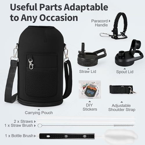 WixByti One Gallon Insulated Water Bottle, Stainless Steel 128oz Water Jug - color: Black, size: 128 Ounces