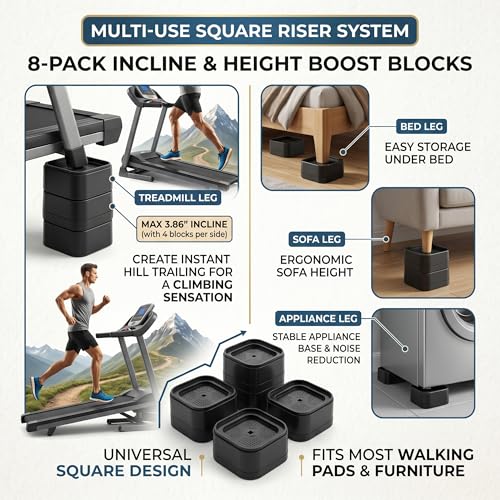 8 Pack Stackable Treadmill Incline Risers Adjustable 1/2/3/4 Inch Height