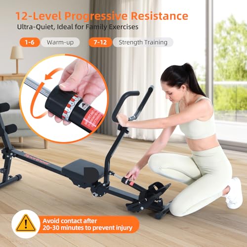 Sportneer Foldable Hydraulic Rowing Machine, 12-Level Home Gym Rower, Black