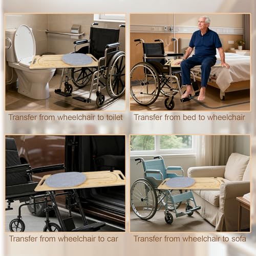 Wooden Slide Transfer Board,31x11" Transfer Board with Track Pulley Turntable,Made of Heavy-Duty Wood for Patient,Holds up to 500 Pounds,Suitable for Patient Senior and Handicap Move Assist