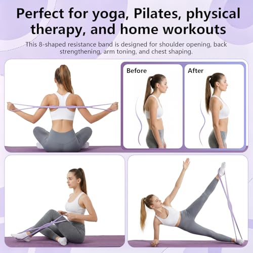 Figure 8 Resistance Band with Handles, for Home Gym,Yoga & Physical Therapy - color: 15lb Purple + 25lb Blue
