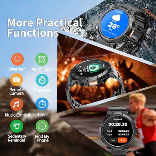 Smart Watches for Men (Answer/Make Call), 1.53" HD Military Smartwatch, 50+ Days Extra-Long Battery Life Fitness Tracker, Flashlight/110+Sports/Heart Rate/Sleep Monitor/IP68 Waterproof Android iOS - color: Black Pro